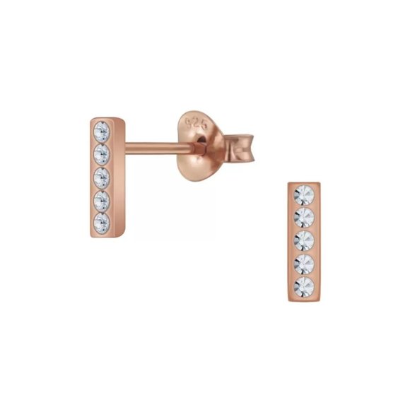 Rose Gold Plated Sterling Silver Bar Stud Earrings for Women Minimalist Jewelry - Picture 1 of 8